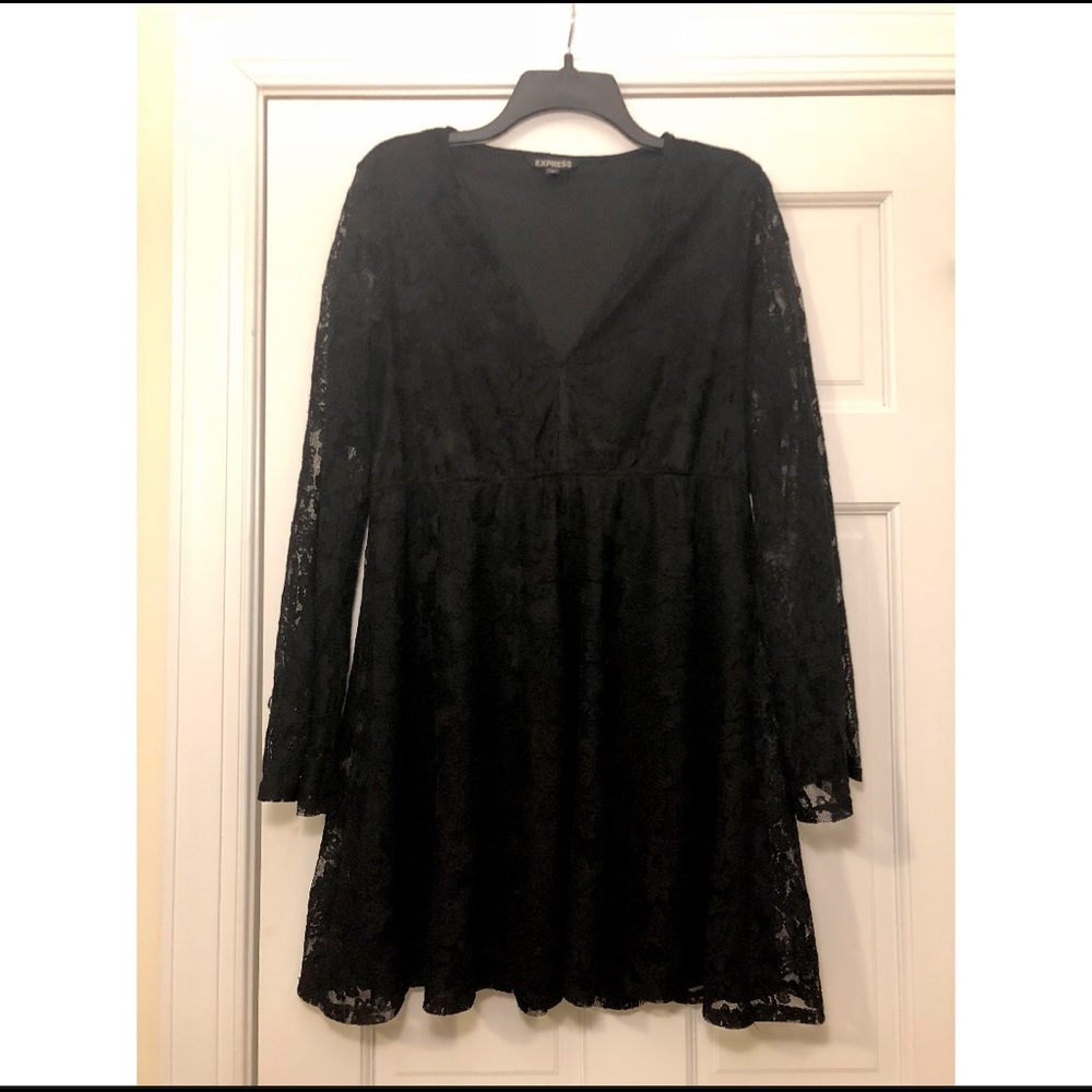 Express Black Lace Bell Sleeve Dress
